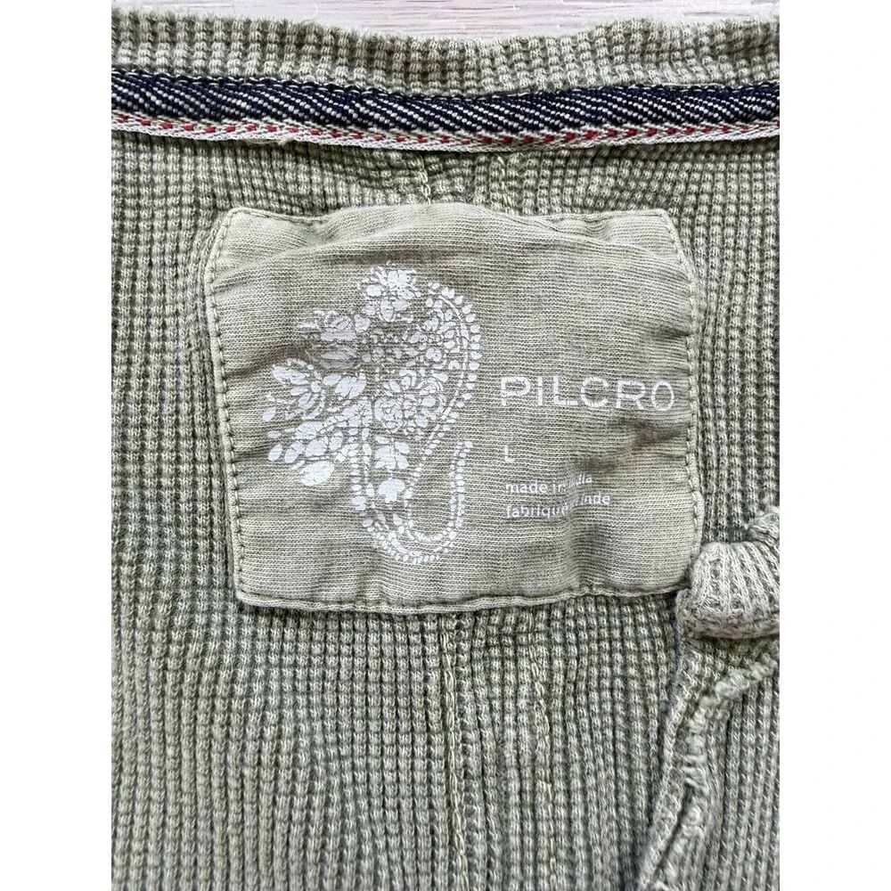 Pilcro Anthropologie  Green Waffle Knit Thermal Top Split Neck Size Women Large - Picture 3 of 11